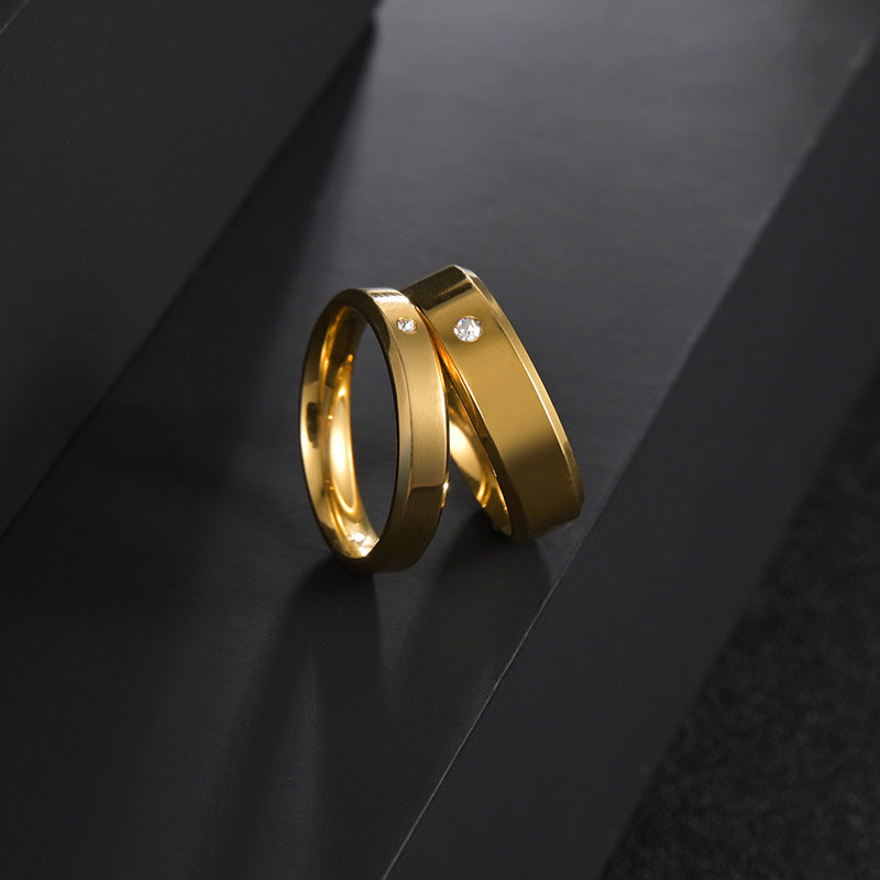 Double Beveled Gold Plated Stainless Steel Ring with Zirconia