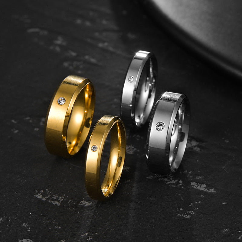 Double Beveled Gold Plated Stainless Steel Ring with Zirconia