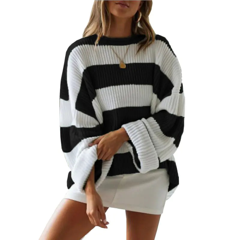 Cozy Colorblock Knit – Women’s Striped Sweater