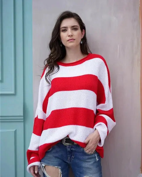 Cozy Colorblock Knit – Women’s Striped Sweater
