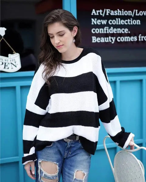 Cozy Colorblock Knit – Women’s Striped Sweater