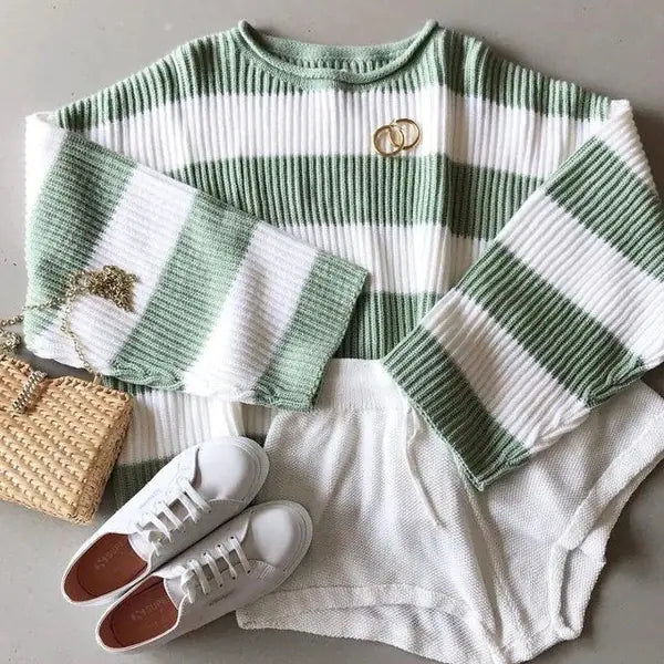 Cozy Colorblock Knit – Women’s Striped Sweater