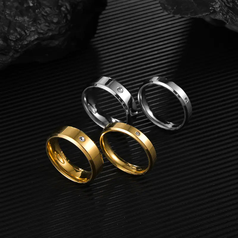 Double Beveled Gold Plated Stainless Steel Ring with Zirconia