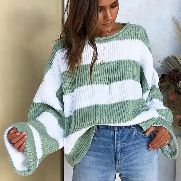 Cozy Colorblock Knit – Women’s Striped Sweater
