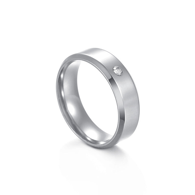 Double Beveled Gold Plated Stainless Steel Ring with Zirconia