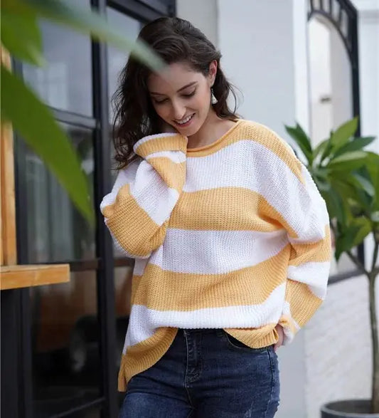 Cozy Colorblock Knit – Women’s Striped Sweater
