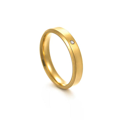 Double Beveled Gold Plated Stainless Steel Ring with Zirconia